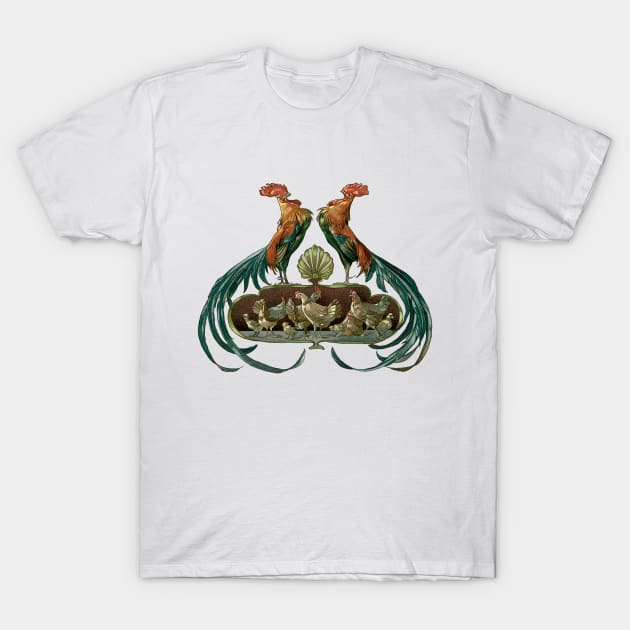 Vintage Roosters and Chickens T-Shirt by MasterpieceCafe